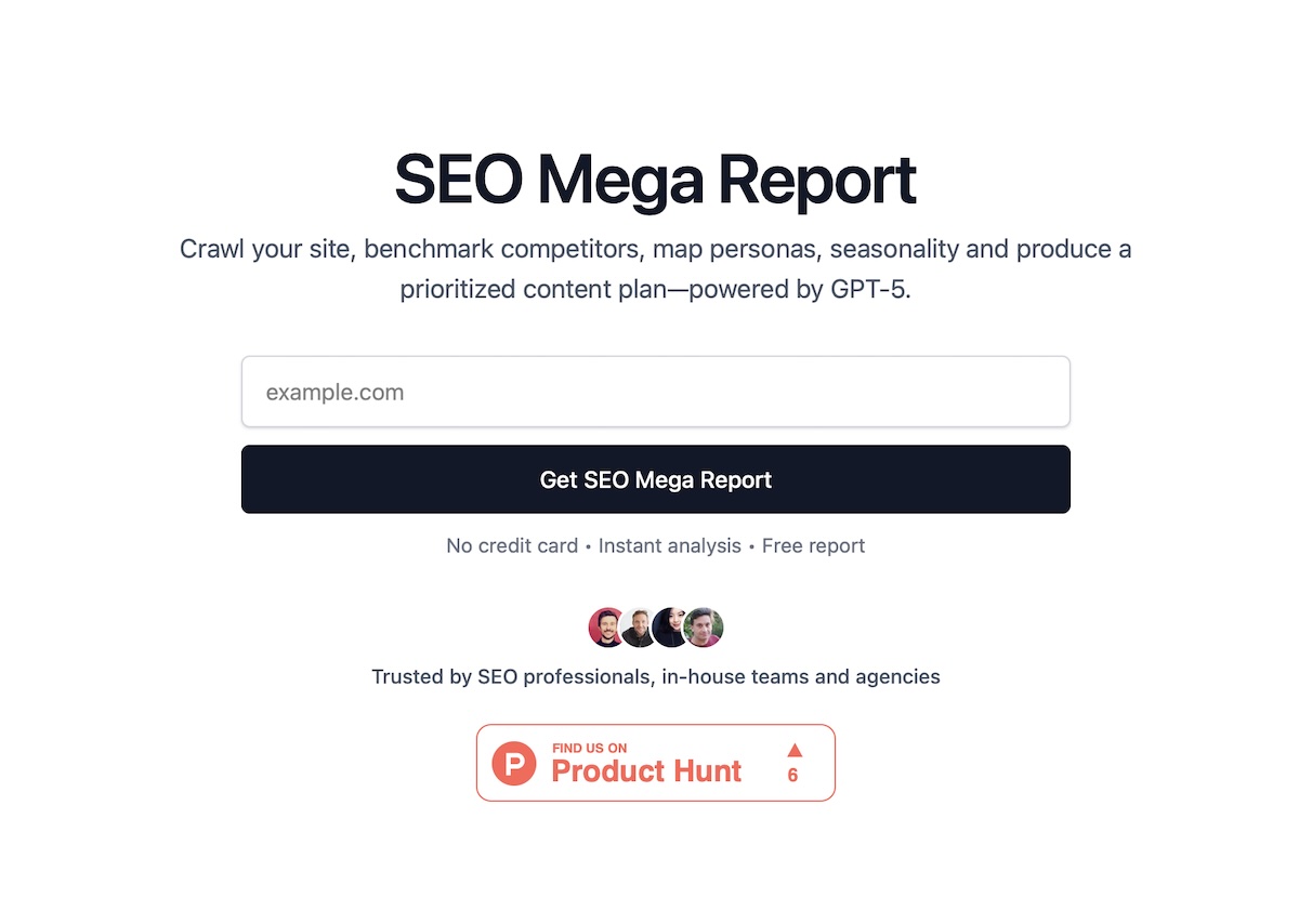 Screenshot of SEO Mega Report